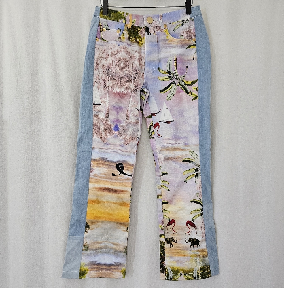 Cynthia Rowley Gillli Printed Beach Graphic Jeans in White & Blue Women’s Size 2